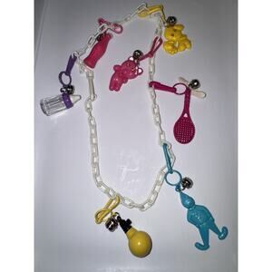 Vintage Bell Plastic Charm Necklace Nostalgic 1980s Era
